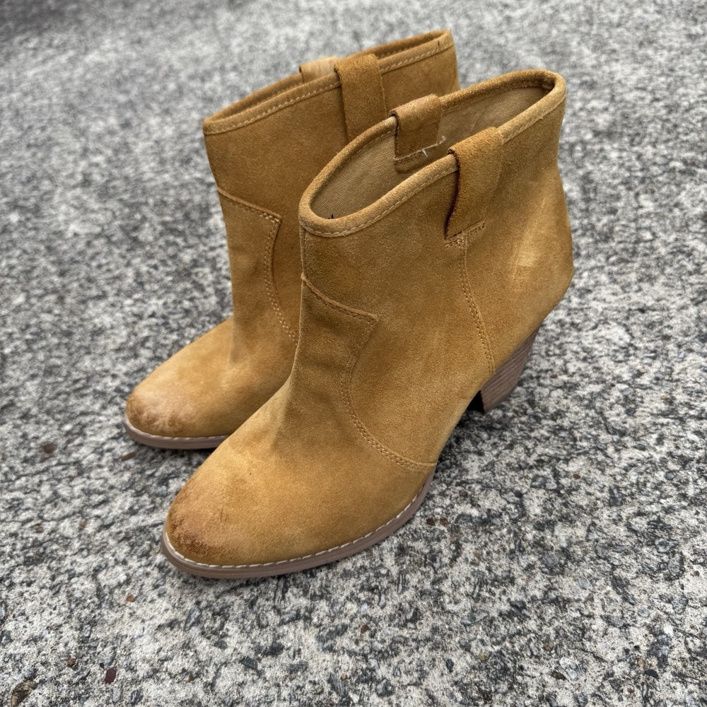 SPLENDID Erin Suede Booties Women's 8.5 Camel Tan Leather Stacked Heel Boot